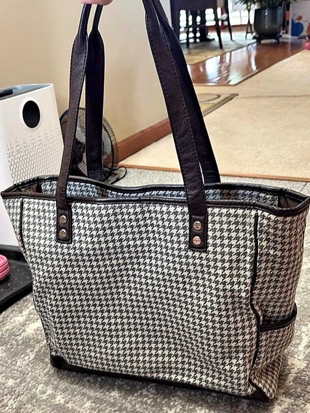 Thirty-One Brand Hamptons Houndstooth Carryall Tote Black & White